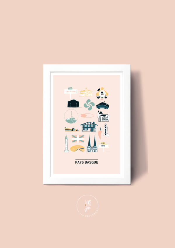 Pays basque illustré Affiche A3 A4 Carte postale