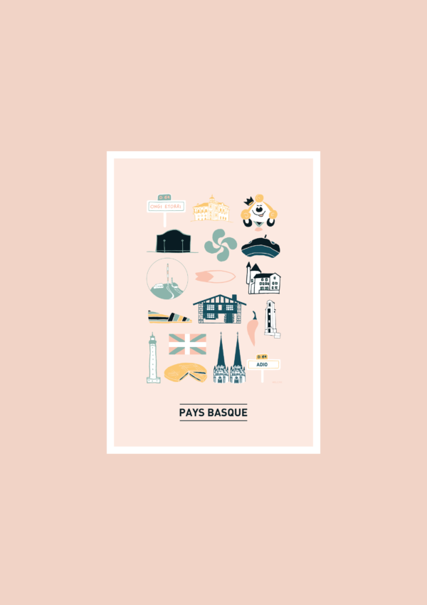 Pays basque illustré Affiche A3 A4 Carte postale – Image 2