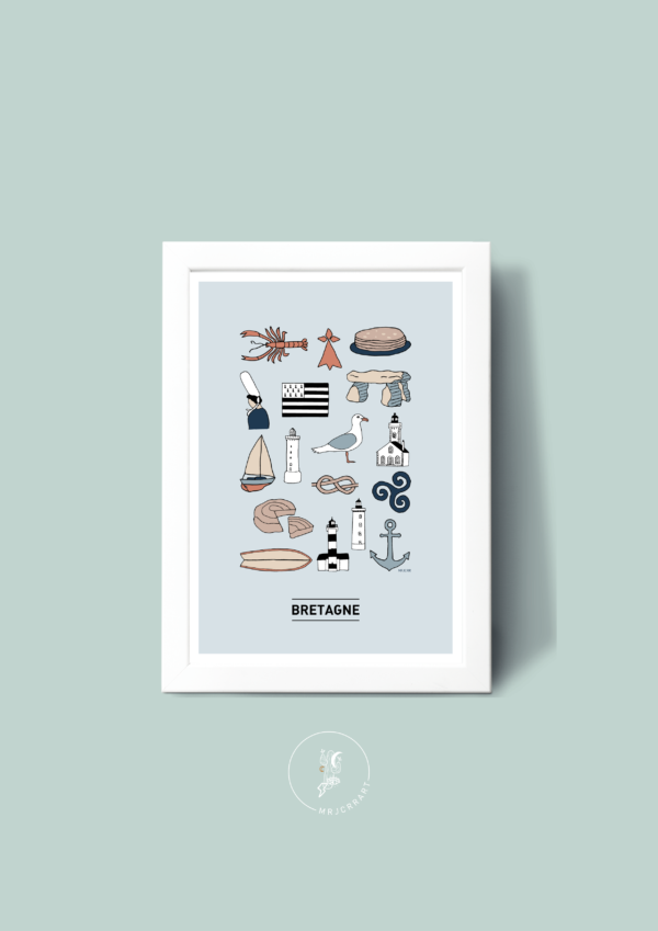 Bretagne illustrée Affiche A3 A4 Carte postale