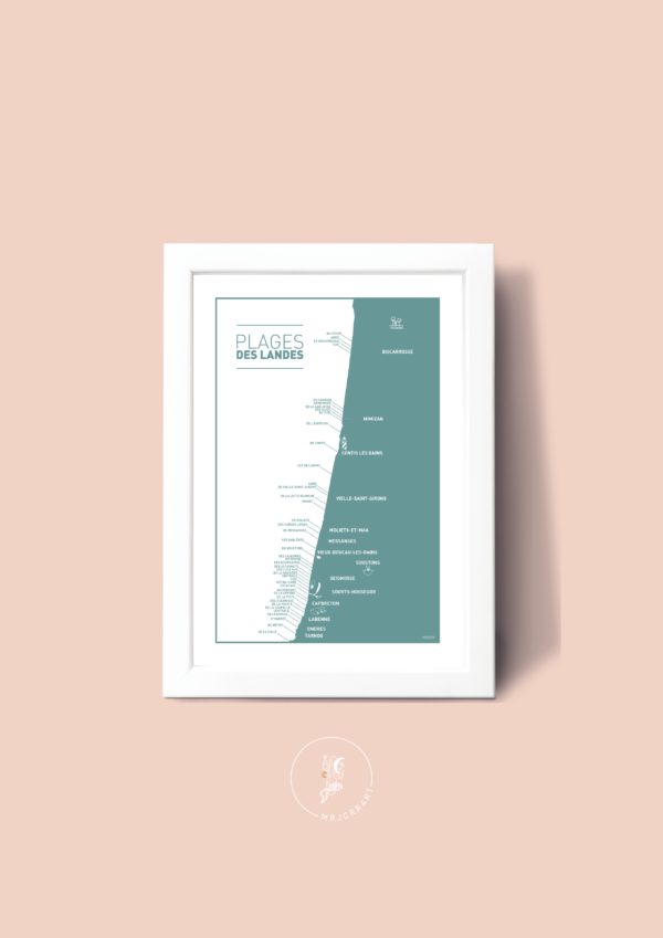 Carte des plages des Landes Affiche A3 Carte postale