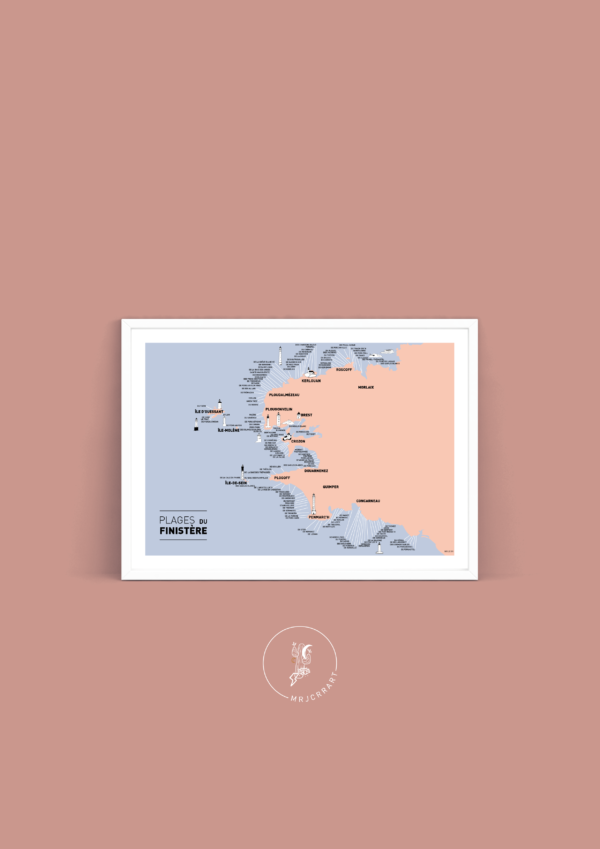 Carte des plages du Finistère Affiche A3 Carte postale