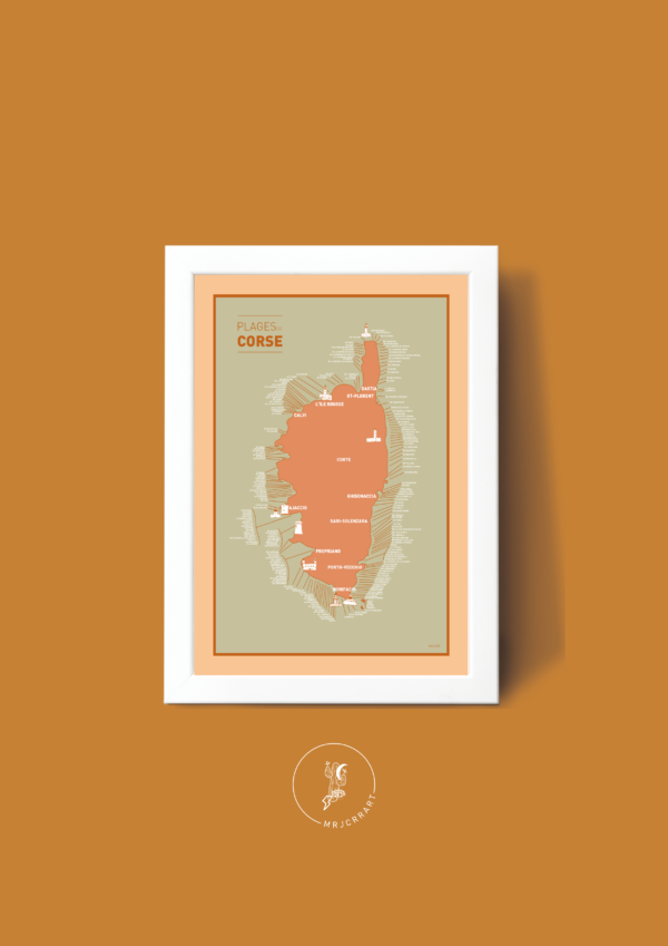 Carte des plages de Corse Affiche A3 Carte postale