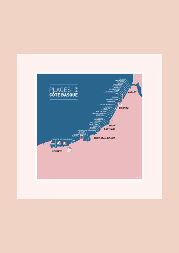 Carte des plages de la Côte Basque Affiche 25x25cm Carte postale 10x10cm – Image 3