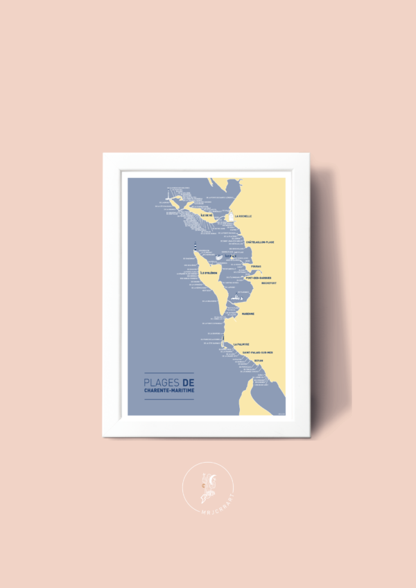 Carte des plages de Charente Maritime Affiche A3 Carte postale