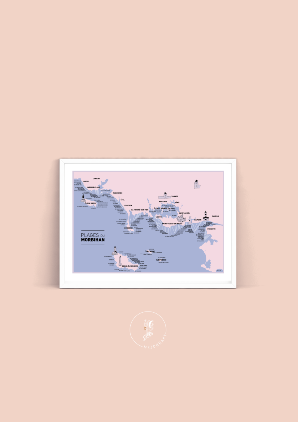 Carte des plages du Morbihan Affiche A3 Carte postale