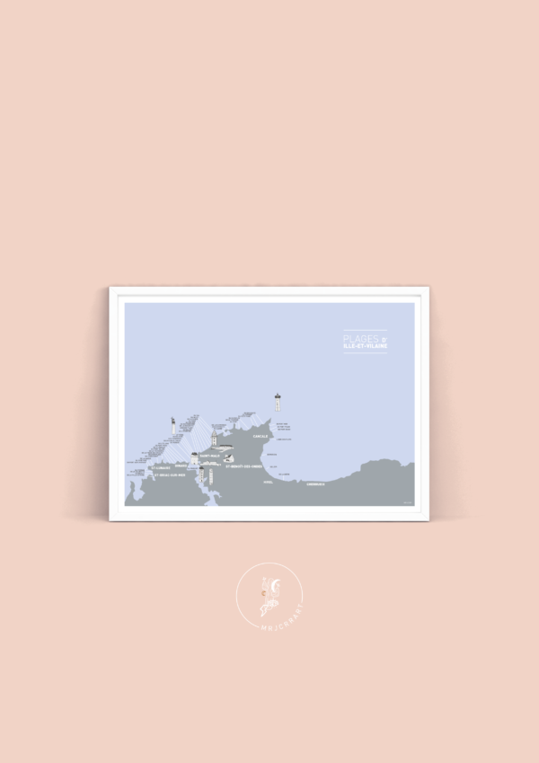 Carte des plages d'Ille et Vilaine Affiche A3 Carte postale
