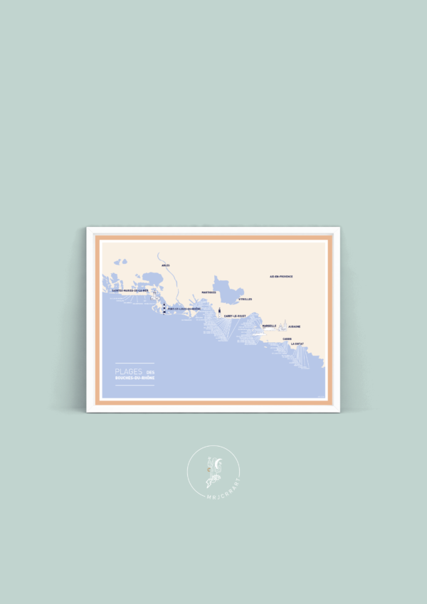 Carte des plages des Bouches du Rhône Affiche A3 Carte postale
