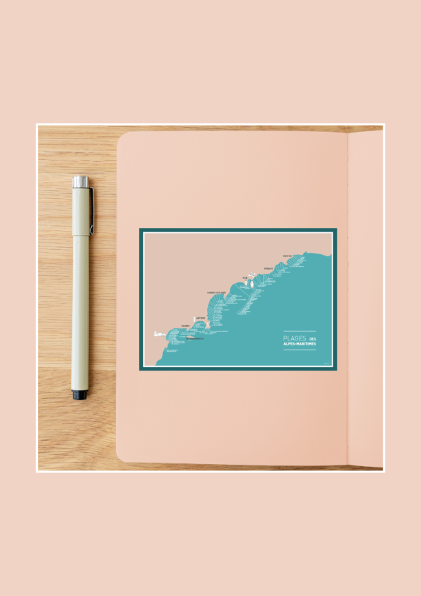 Carte des plages des Alpes Maritimes Affiche A3 Carte postale – Image 3