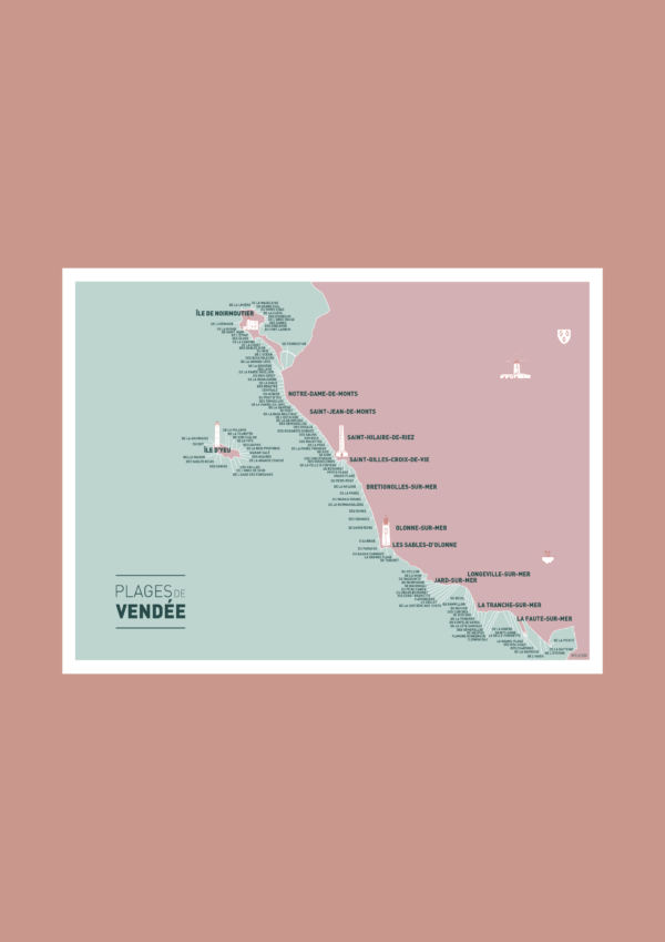 Carte des plages de Vendée Affiche A3 Carte postale – Image 3
