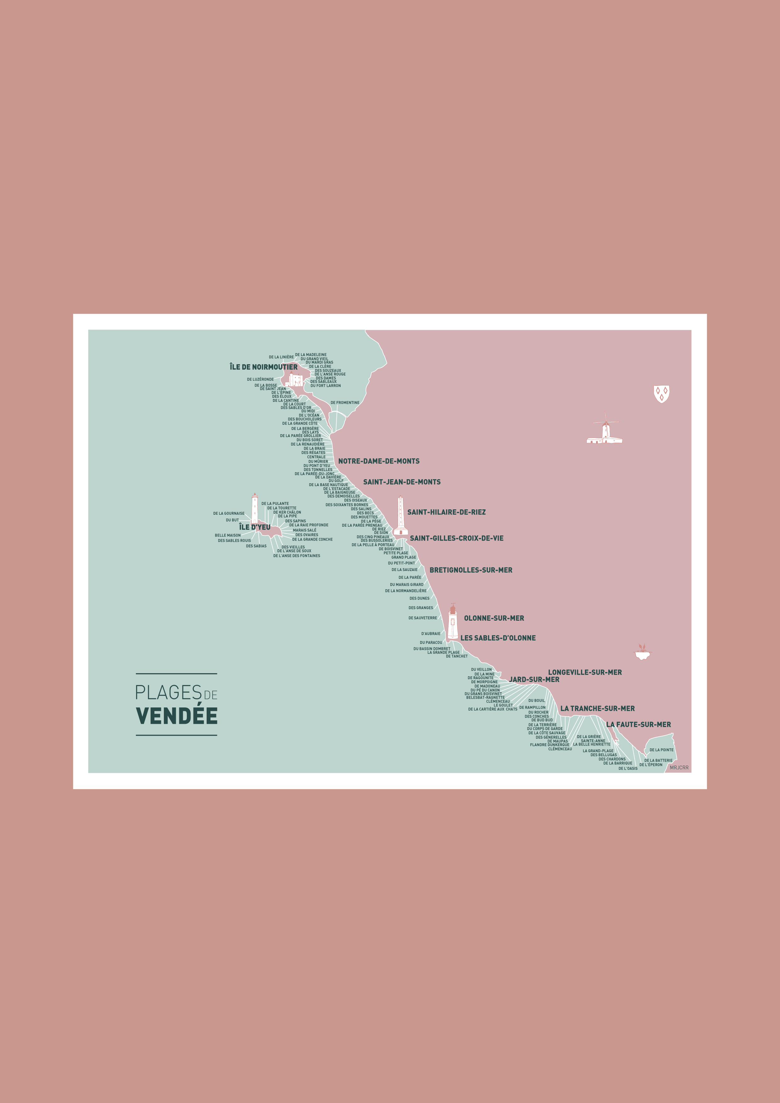 Carte Des Plages De Vend e Affiche A3 Carte Postale Mrjcrr Art Carte Des Plages De Vend e Affiche A3 Carte Postale Mrjcrr Art