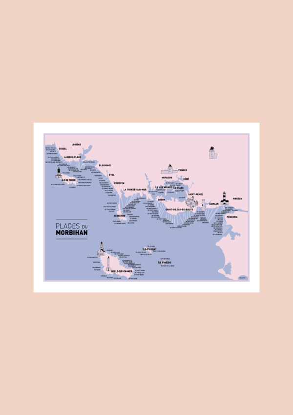 Carte des plages du Morbihan Affiche A3 Carte postale – Image 2