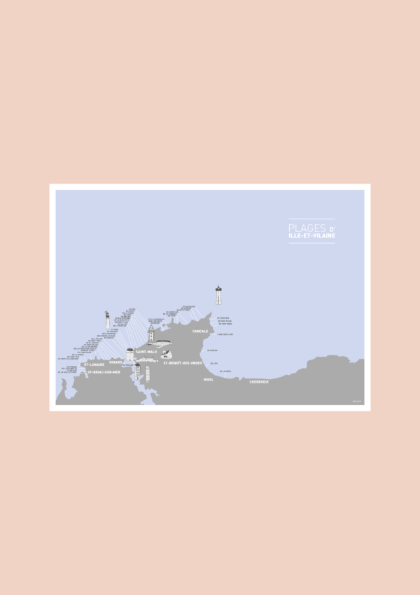 Carte des plages d'Ille et Vilaine Affiche A3 Carte postale – Image 2