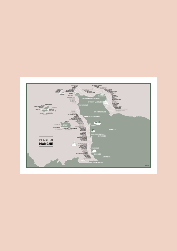 Carte des plages de la Manche Affiche A3 Carte postale – Image 2