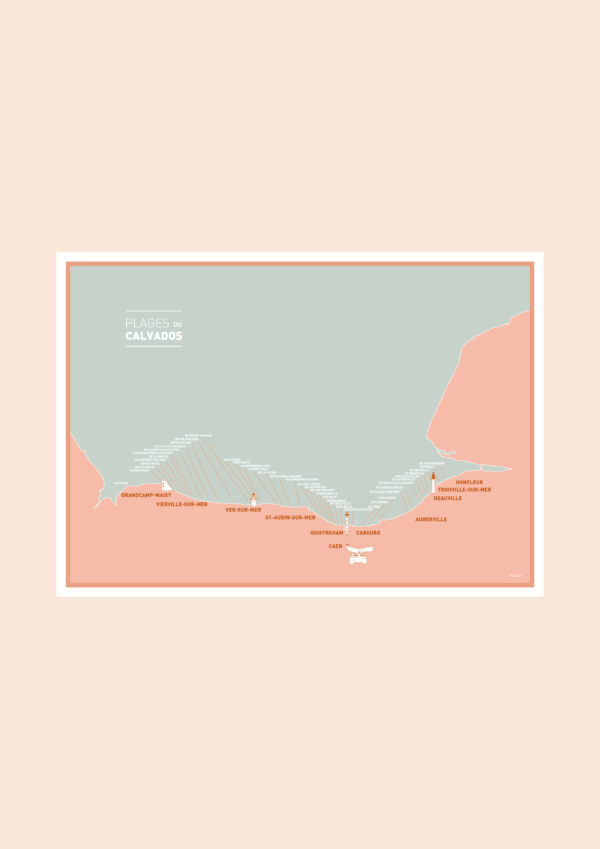 Carte des plages du Calvados Affiche A3 Carte postale – Image 2