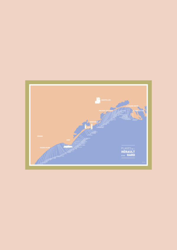 Carte des plages de l'Hérault et du Gard Affiche A3 Carte postale – Image 2