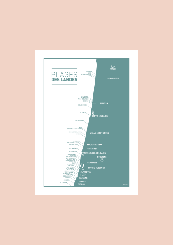 Carte des plages des Landes Affiche A3 Carte postale – Image 3