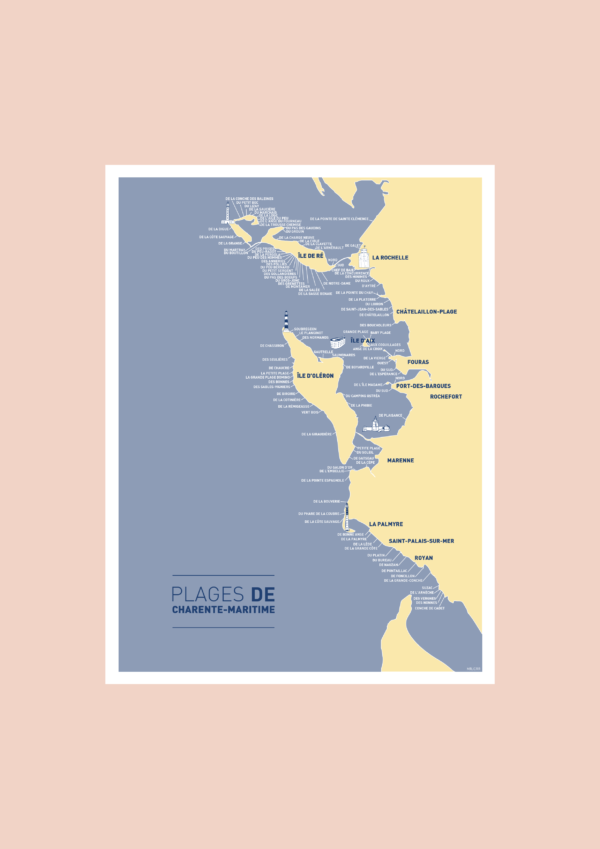 Carte des plages de Charente Maritime Affiche A3 Carte postale – Image 2