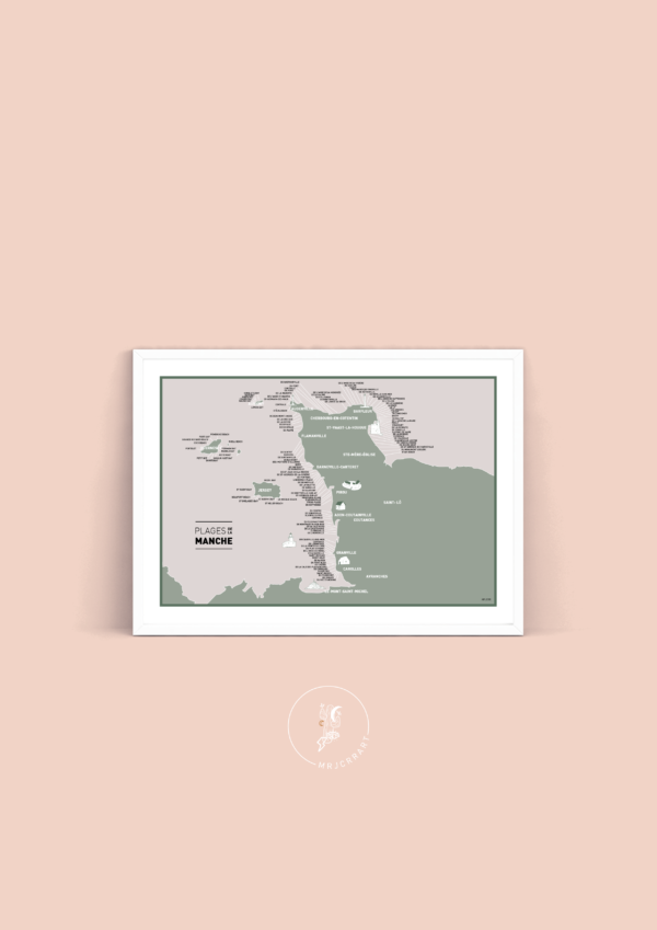Carte des plages de la Manche Affiche A3 Carte postale