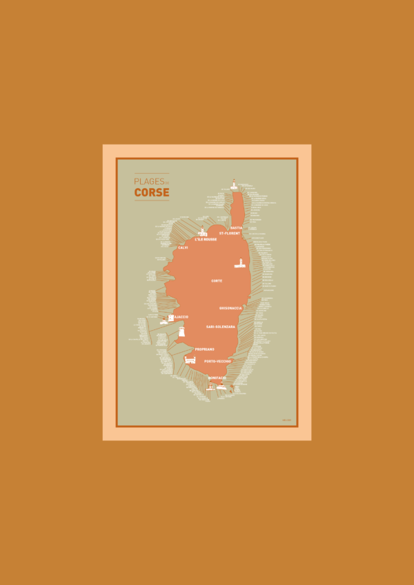 Carte des plages de Corse Affiche A3 Carte postale – Image 2