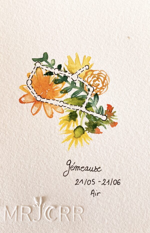 Signe astrologique Gémeaux, peinture aquarelle originale – Image 2