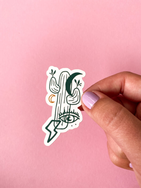 Sticker autocollant motif cactus lune œil