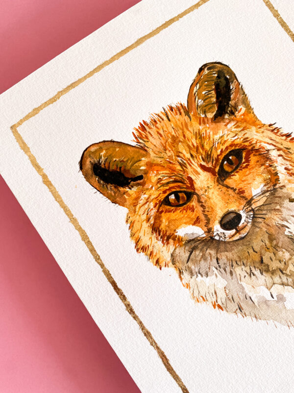 Peinture aquarelle originale renard A4 – Image 4