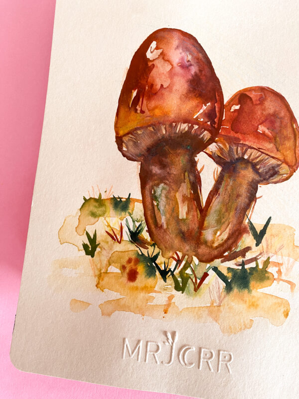Peinture aquarelle originale champignons A5 – Image 3