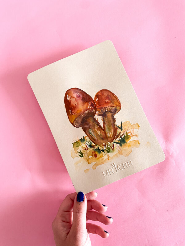 Peinture aquarelle originale champignons A5 – Image 2