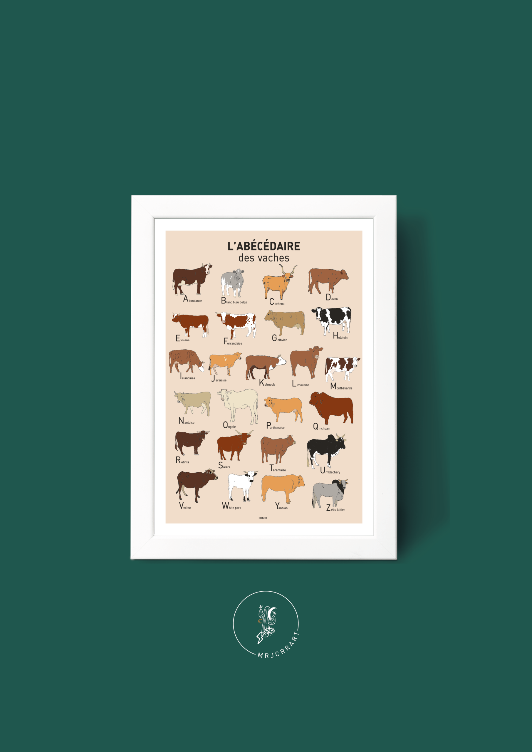 L' Abécédaire des vaches Affiche A3 A4 Carte postale
