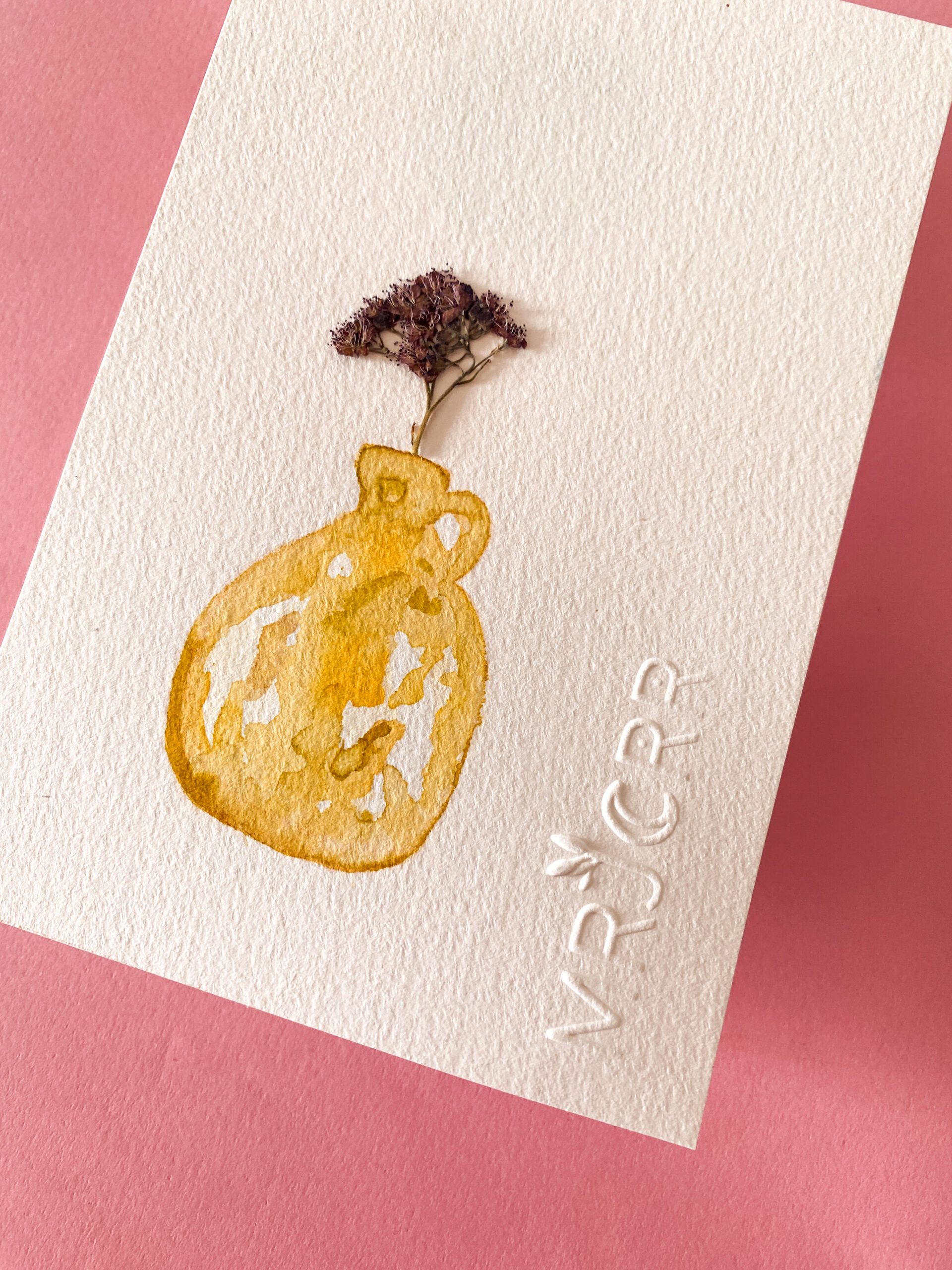 Peinture aquarelle originale vase et fleurs A6 – Image 2