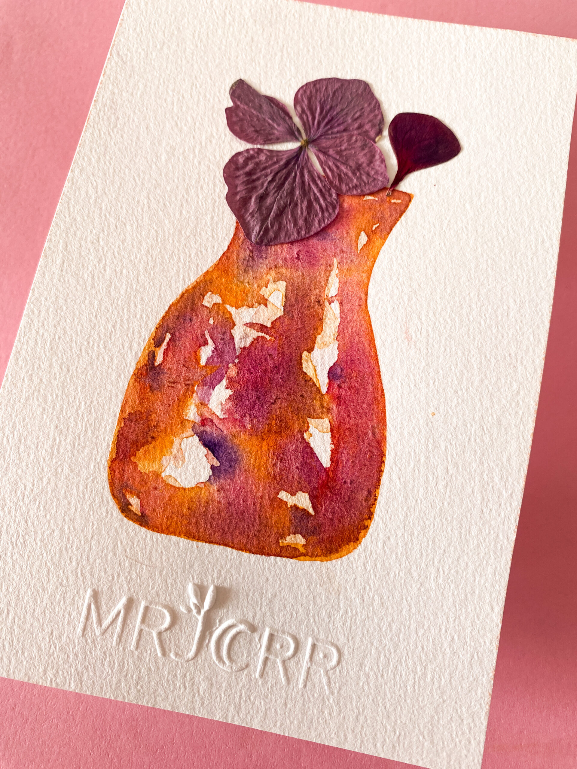 Peinture aquarelle originale vase et fleurs A6 – Image 2