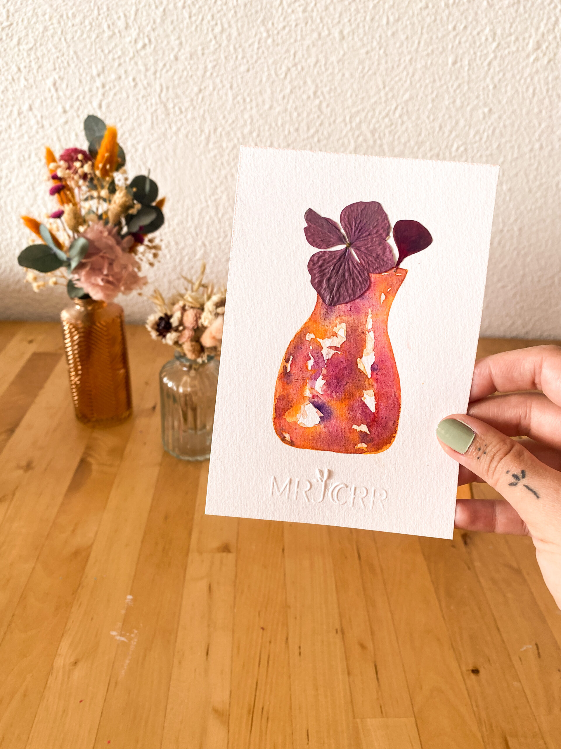 Peinture aquarelle originale vase et fleurs A6 – Image 3