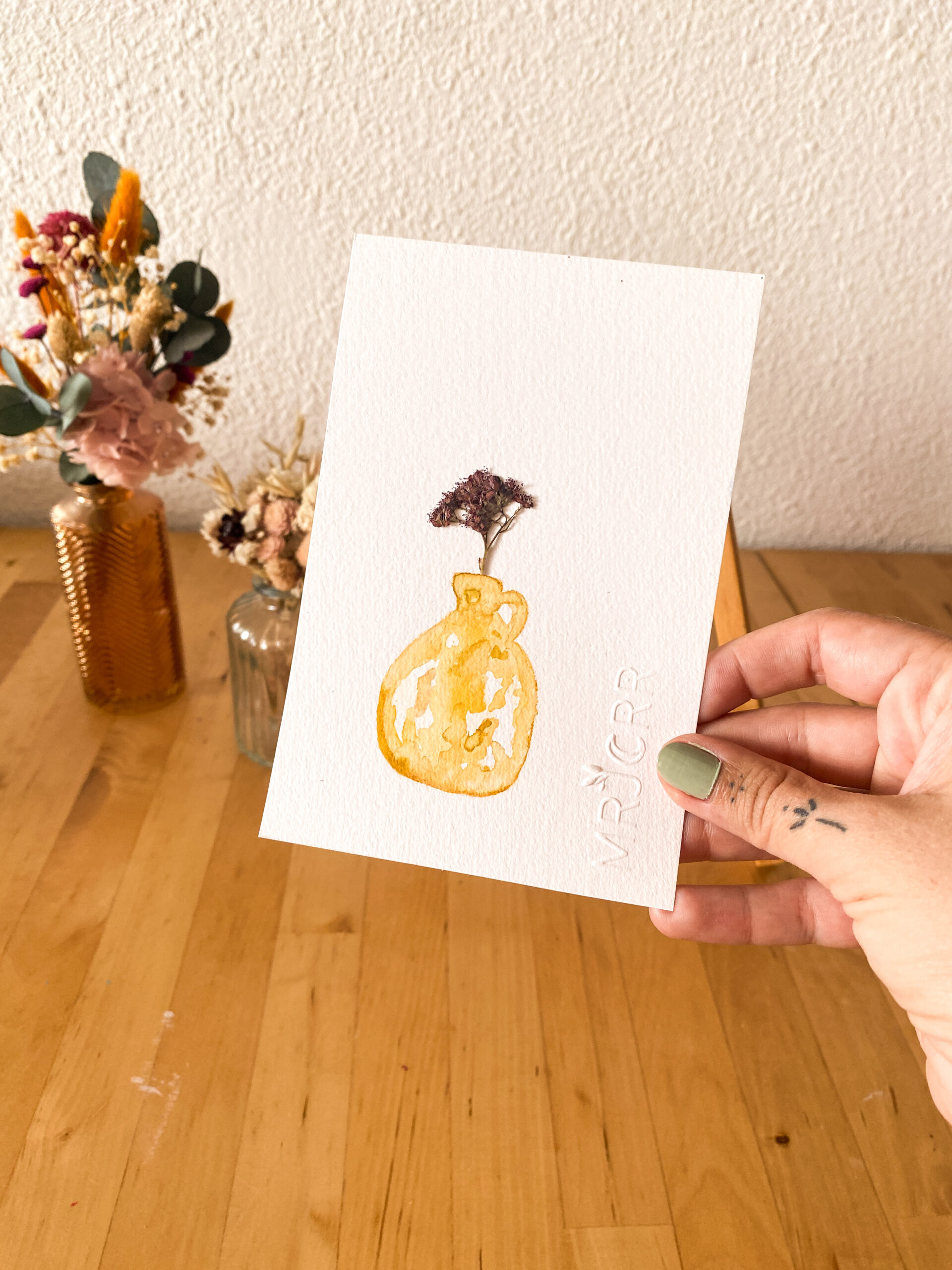Peinture aquarelle originale vase et fleurs A6 – Image 3