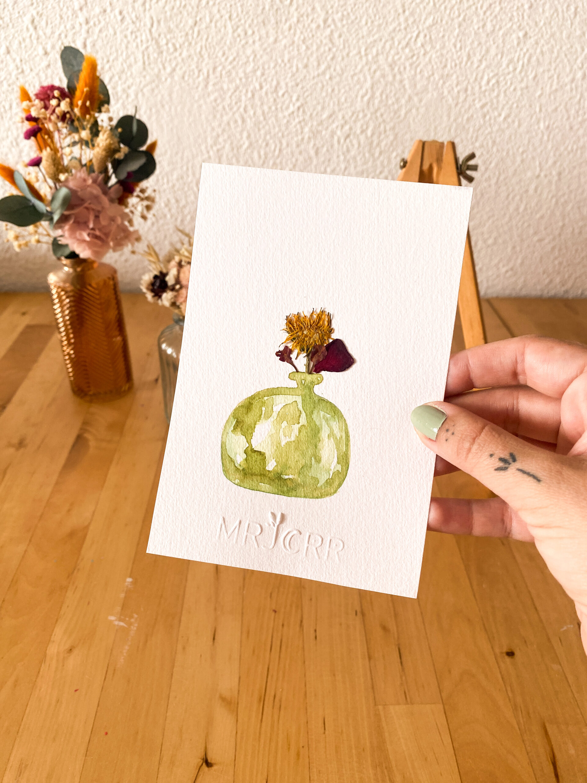 Peinture aquarelle originale vase et fleurs A6 – Image 3
