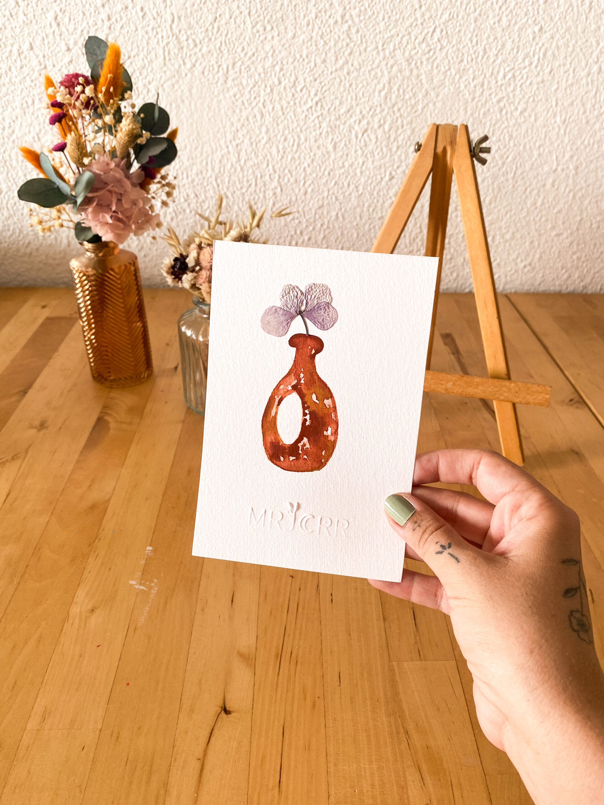 Peinture aquarelle originale vase et fleurs A6 – Image 3