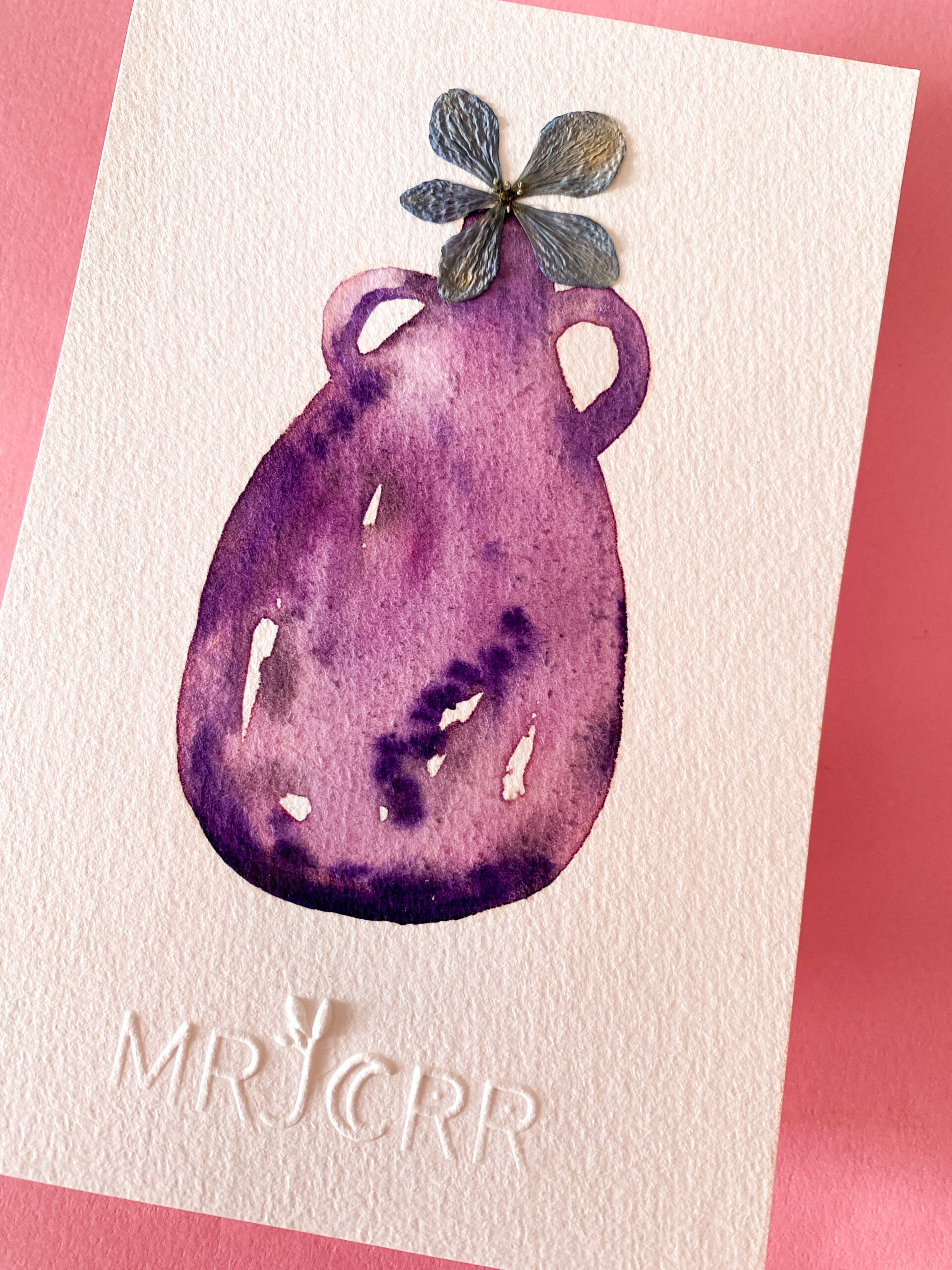 Peinture aquarelle originale vase et fleurs A6 – Image 2