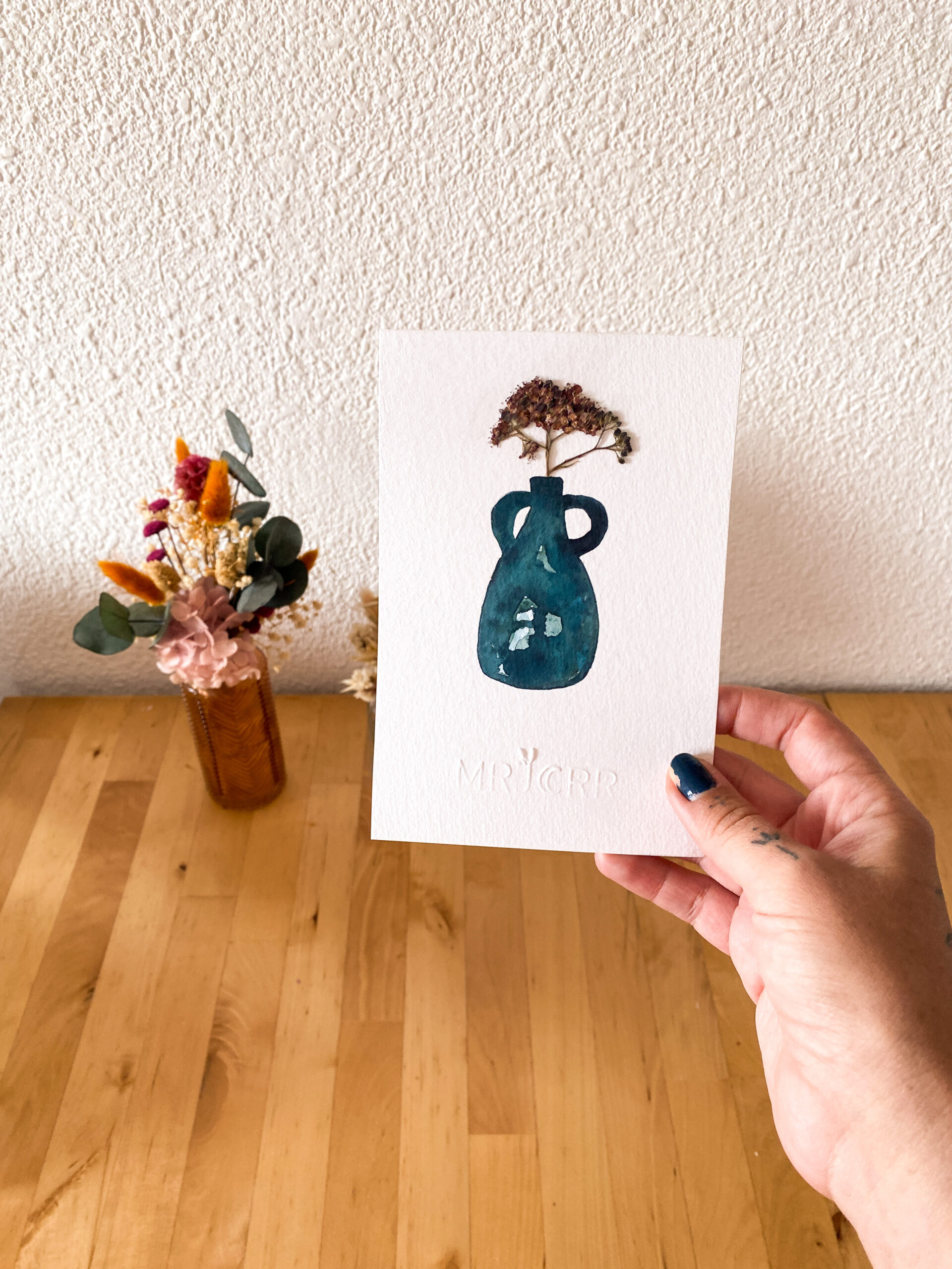 Peinture aquarelle originale vase et fleurs A6 – Image 4