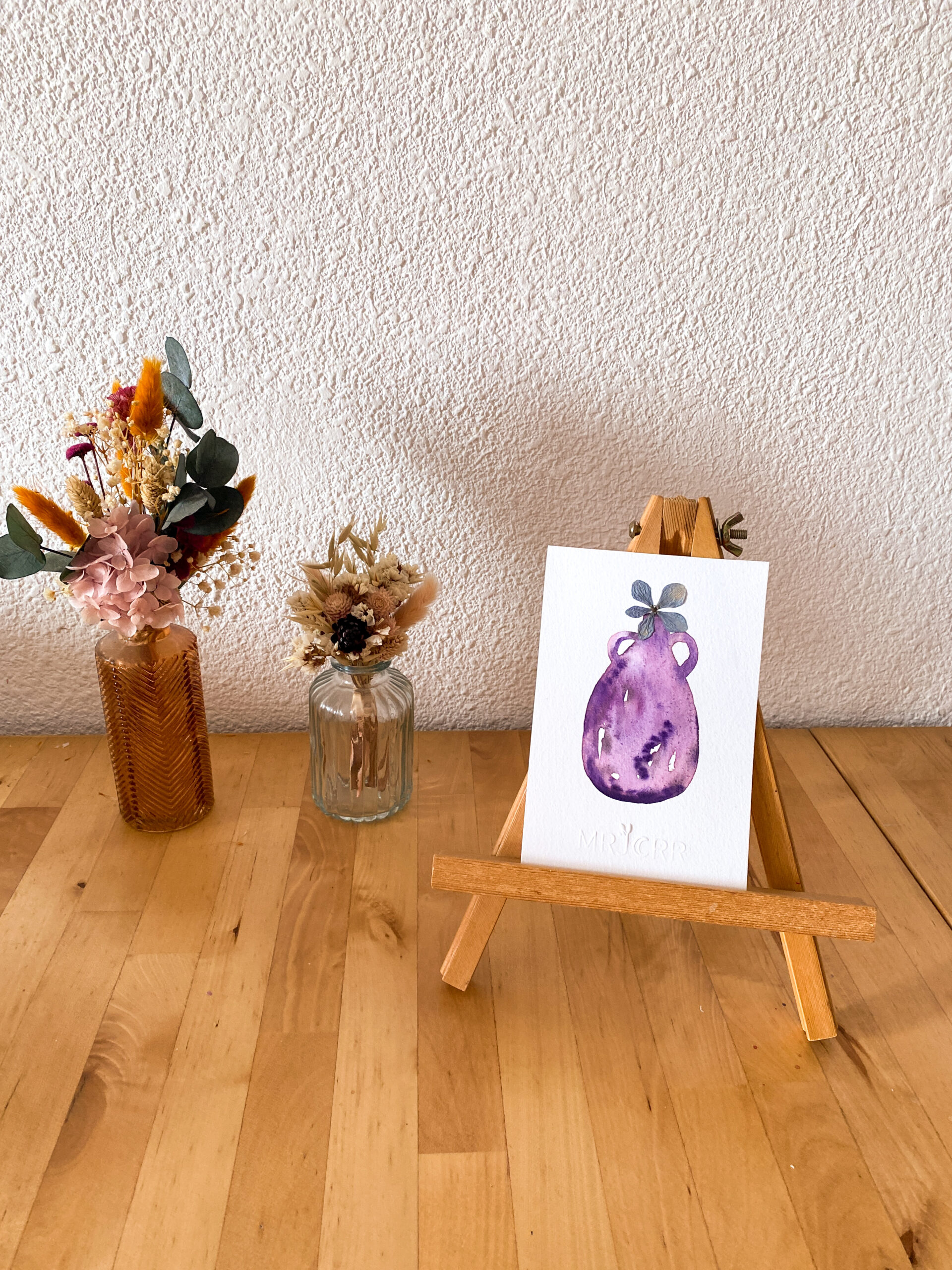 Peinture aquarelle originale vase et fleurs A6 – Image 4
