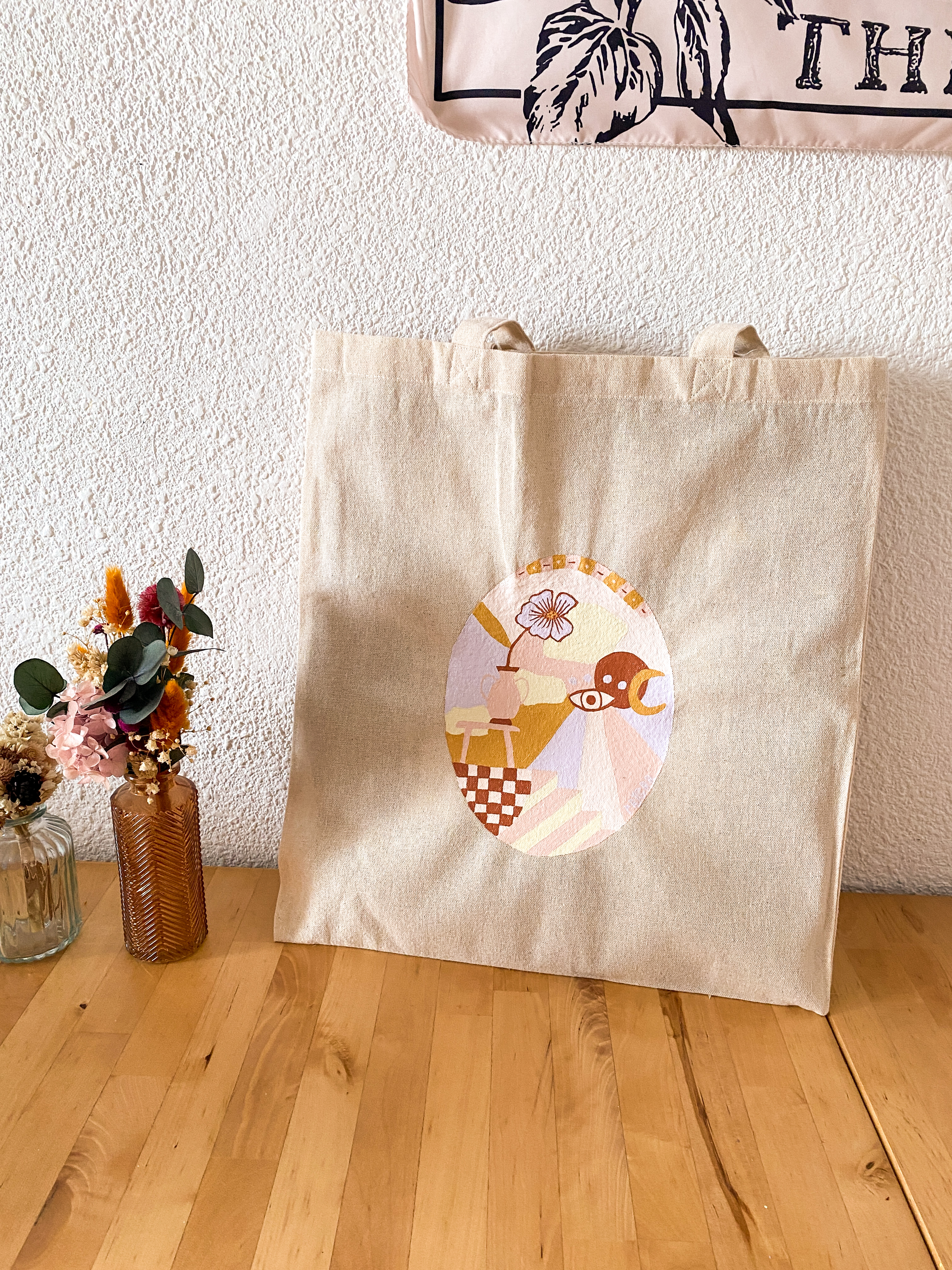 Sac cabas, peinture acrylique unique sur sac