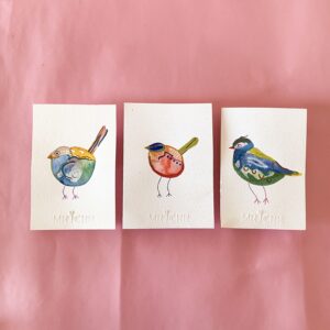 Peinture originale petit oiseau en trio