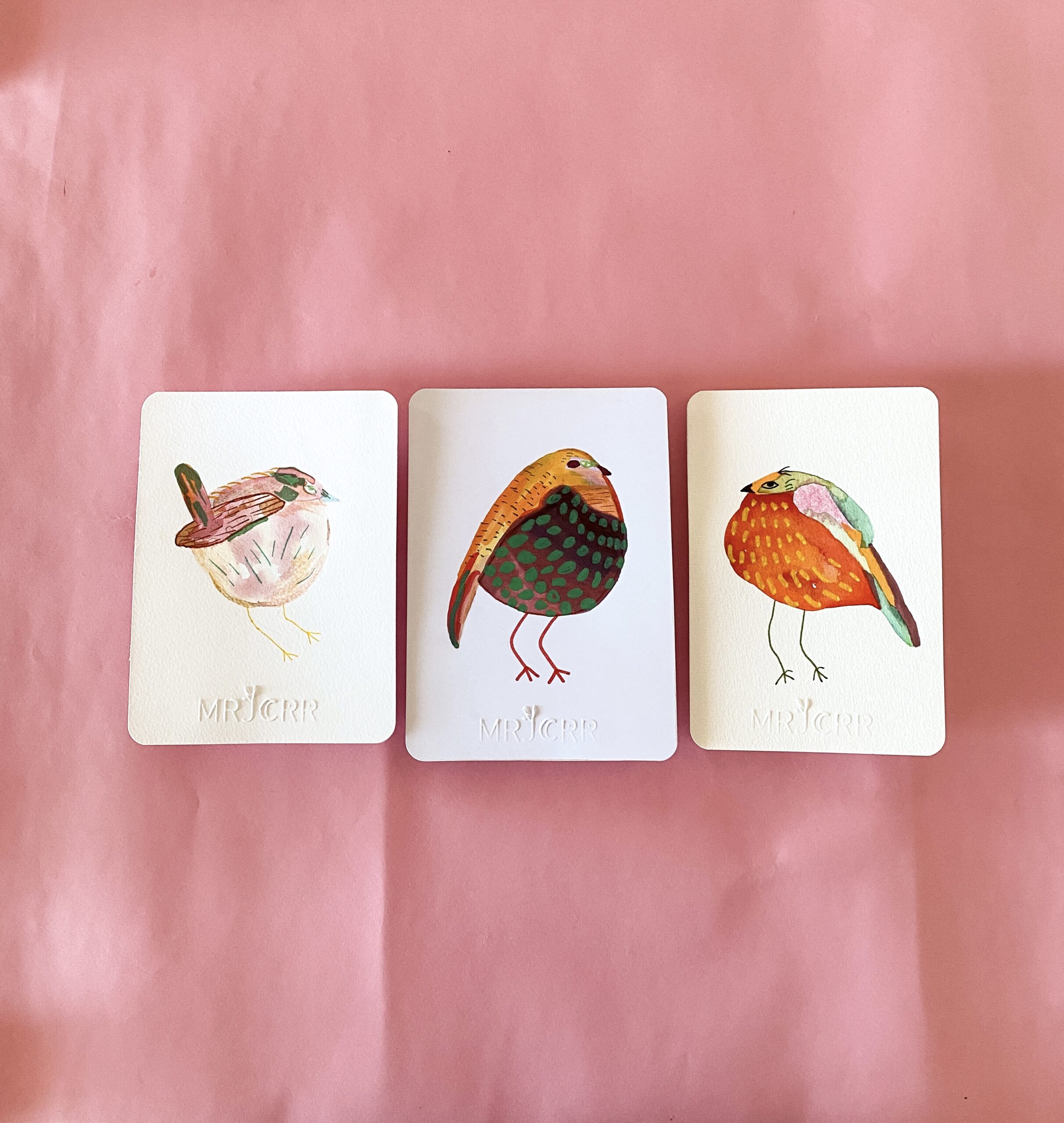 Peinture originale petit oiseau en trio