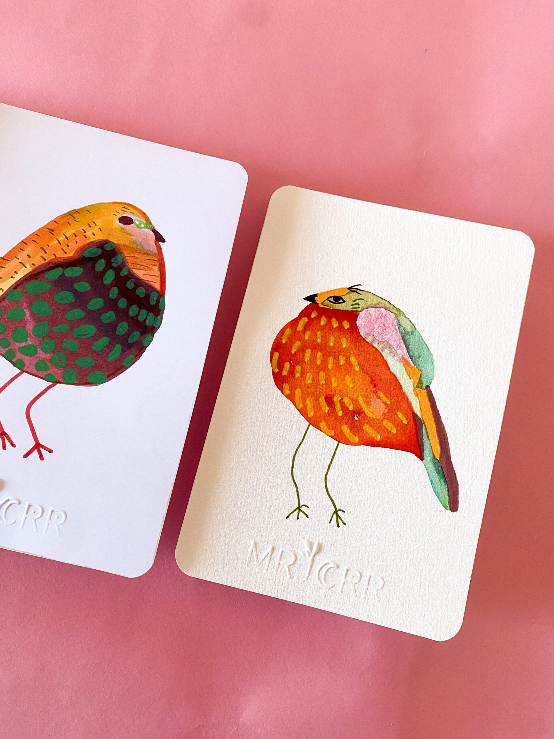 Peinture originale petit oiseau en trio – Image 2