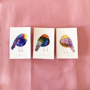 Peinture originale petit oiseau en trio