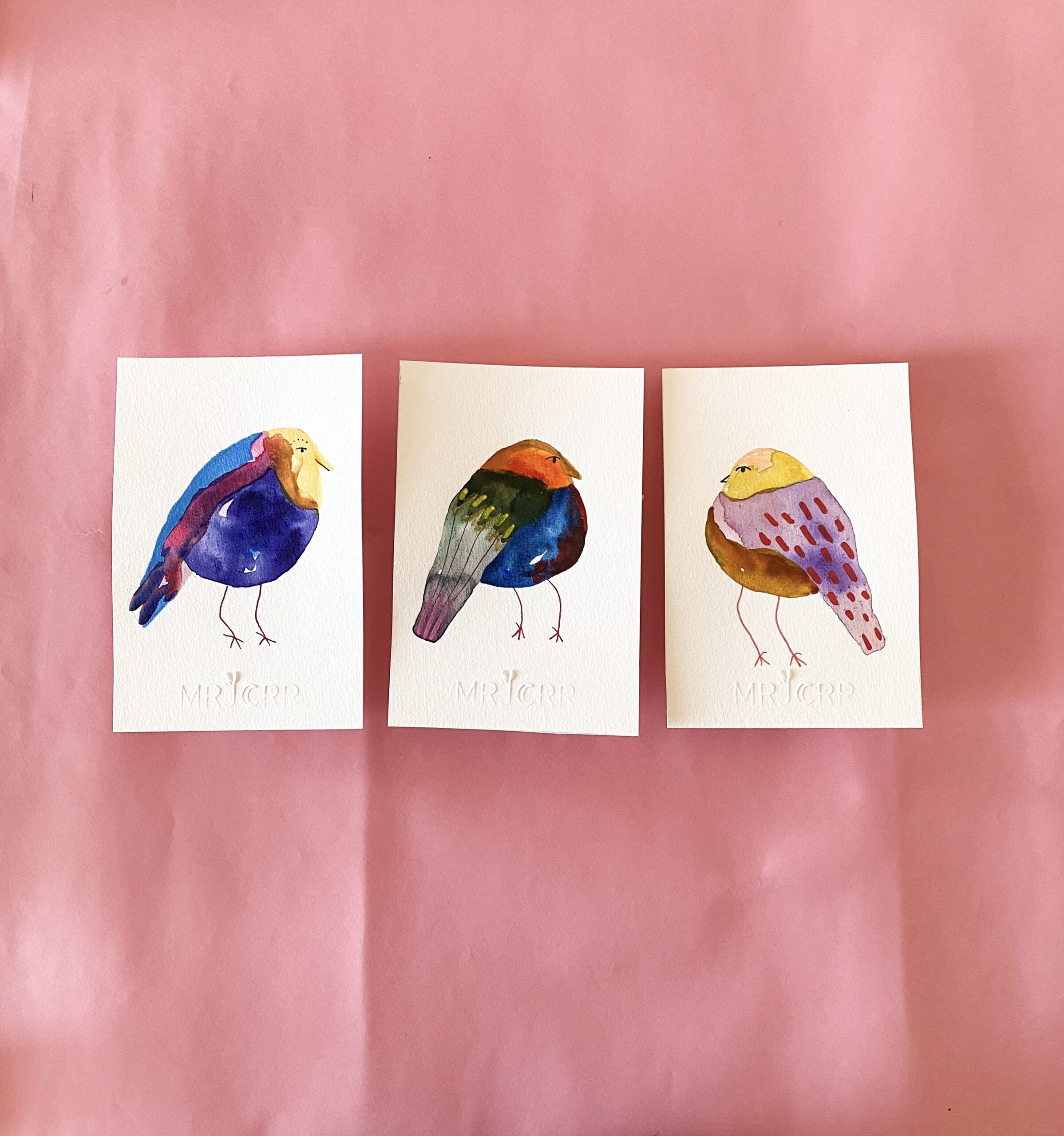 Peinture originale petit oiseau en trio