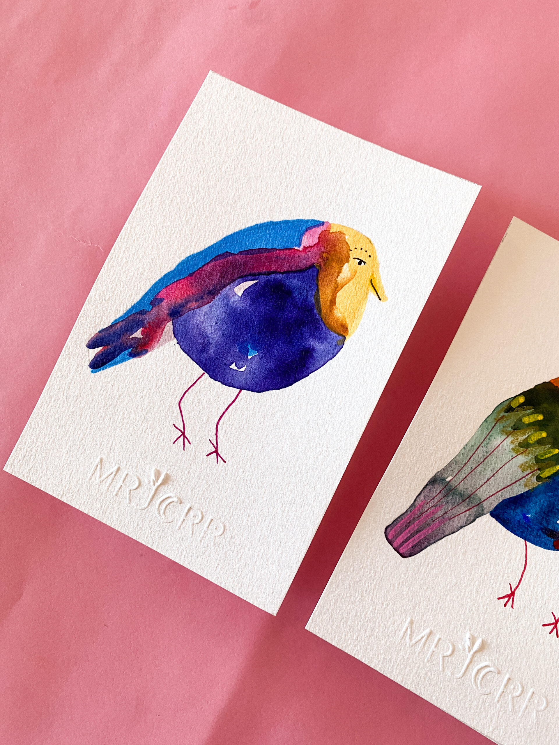 Peinture originale petit oiseau en trio – Image 5